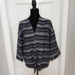 Lucky Brand Black and Multi Stripe Wide Sleeve Open Front Cotton Cardigan